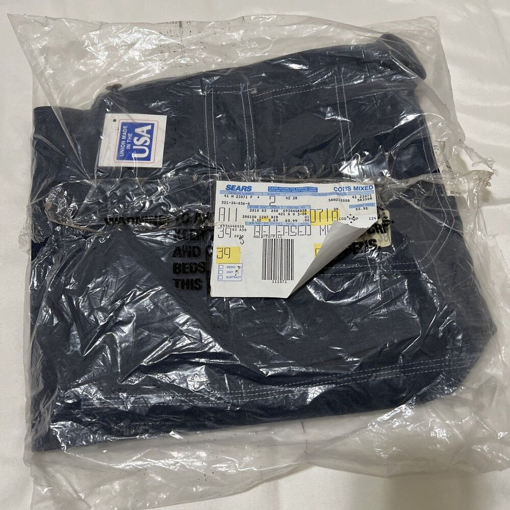 Vintage TOUGHSKINS Union USA Made Denim Blue Jean Bib Overalls Size 42x28 NOS